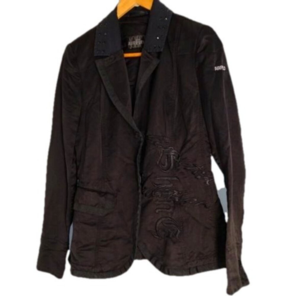 Airfield black satin jacket coat size 36